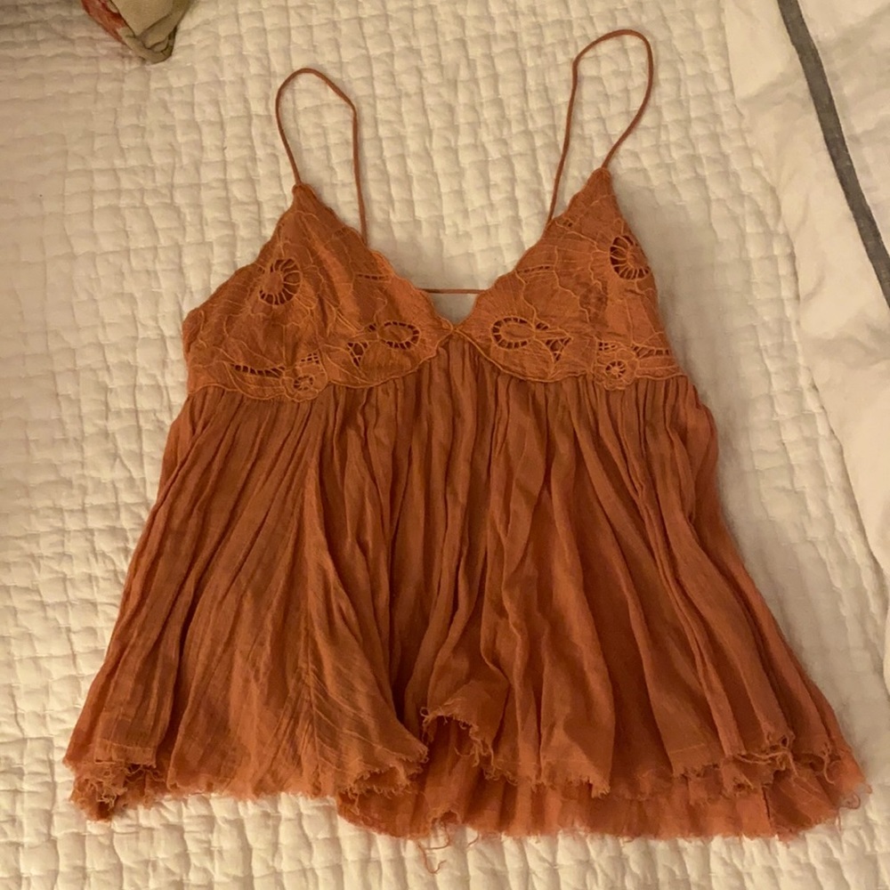 Small - Burnt Orange / Coral Triangle Spaghetti Strap Tank Top - Free People